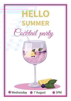 Summer banner cocktail party invitation. Beach holidays, summer party, cafe and bar concept. Cocktail and slice of lemon, mint and blueberry. hand drawn illustration vector