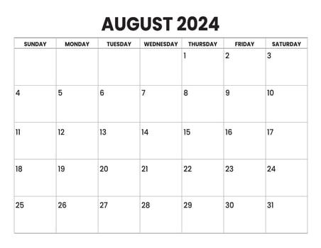 AUGUST 2024 calendar start from SUNDAY vector
