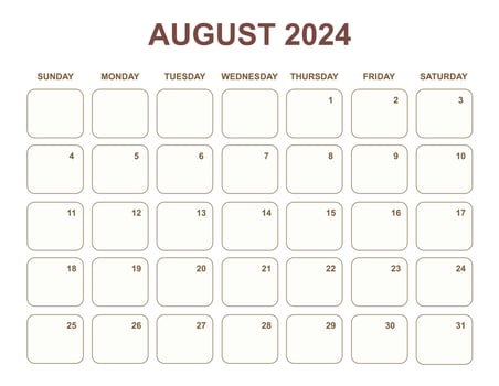MODERN 2024 AUGUST calendar, SUNDAY start vector