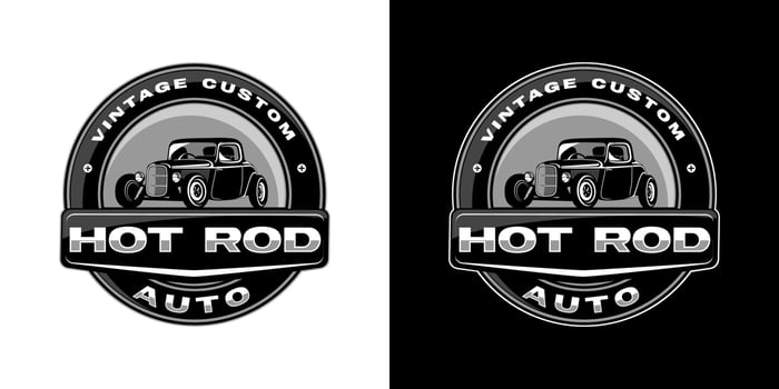 A vintage black hot rod auto shop circular logo. vector