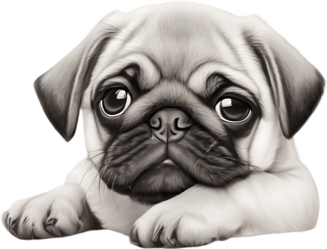 Close up captures Pugs distinctive wrinkled, expressive face. AI-Generated. png