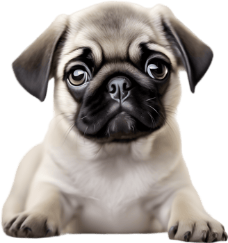 Close up captures Pugs distinctive wrinkled, expressive face. AI-Generated. png