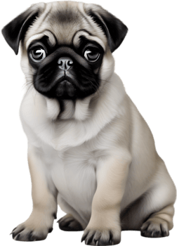 Close up captures Pugs distinctive wrinkled, expressive face. AI-Generated. png