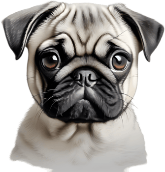 Close up captures Pugs distinctive wrinkled, expressive face. AI-Generated. png