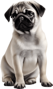 Close up captures Pugs distinctive wrinkled, expressive face. AI-Generated. png