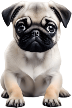 Close up captures Pugs distinctive wrinkled, expressive face. AI-Generated. png