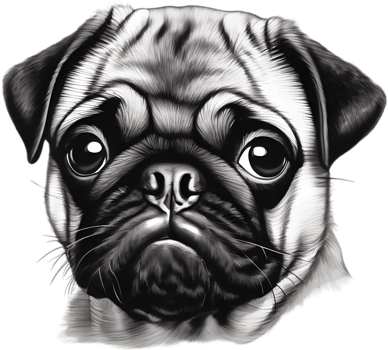 Close up captures Pugs distinctive wrinkled, expressive face. AI-Generated. png