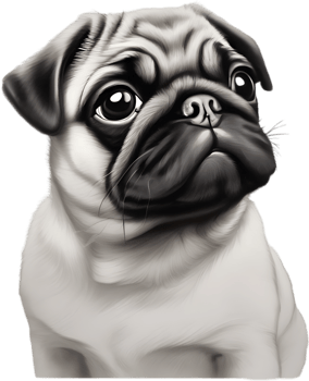 Close up captures Pugs distinctive wrinkled, expressive face. AI-Generated. png