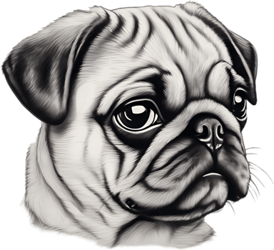Close up captures Pugs distinctive wrinkled, expressive face. AI-Generated. png