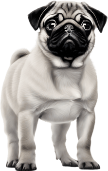 Close up captures Pugs distinctive wrinkled, expressive face. AI-Generated. png
