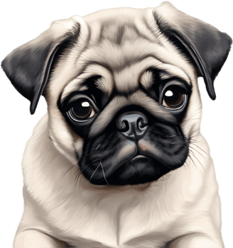 Close up captures Pugs distinctive wrinkled, expressive face. AI-Generated. png