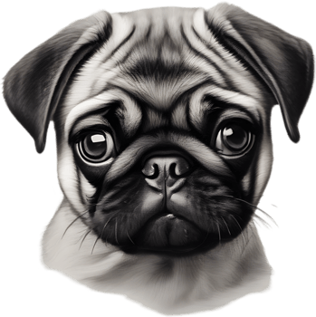 Close up captures Pugs distinctive wrinkled, expressive face. AI-Generated. png