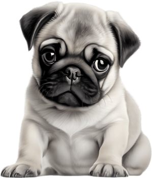 Close up captures Pugs distinctive wrinkled, expressive face. AI-Generated. png
