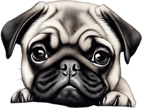 Close up captures Pugs distinctive wrinkled, expressive face. AI-Generated. png