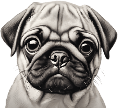 Close up captures Pugs distinctive wrinkled, expressive face. AI-Generated. png