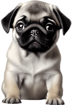 Close up captures Pugs distinctive wrinkled, expressive face. AI-Generated. png