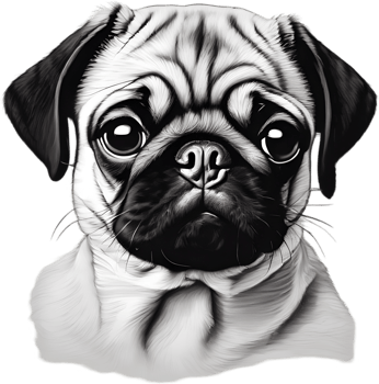 Close up captures Pugs distinctive wrinkled, expressive face. AI-Generated. png