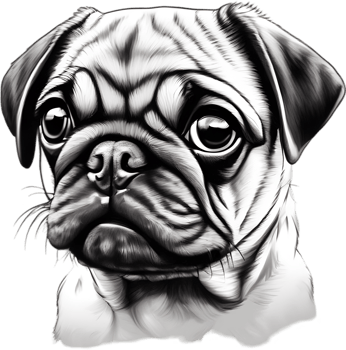 Close up captures Pugs distinctive wrinkled, expressive face. AI-Generated. png