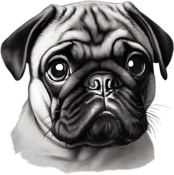 Close up captures Pugs distinctive wrinkled, expressive face. AI-Generated. png