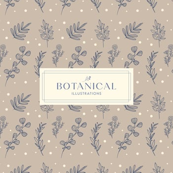 Summer Tropical Leaves Blue Brown White drawn mono-line floral botanical flower background design vector