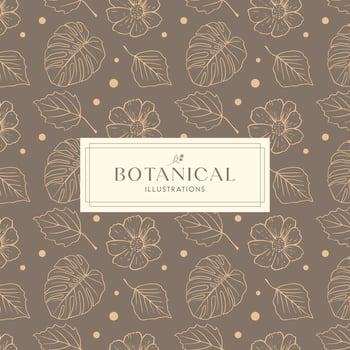 Summer Tropical Leaves Cream Green drawn mono-line floral botanical flower background design vector