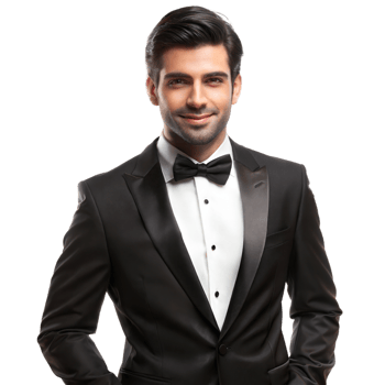 Smiling Man Wearing Black Tuxedo Suit png