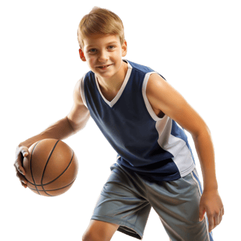 Young Boy Holding Basketball on Transparent Background png