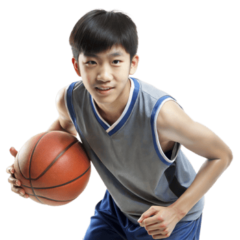 Young Male Basketball Player Dribbling the Ball in a Studio Setting png