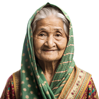 Portrait of an Elderly Indian Woman Wearing a Green Sari png