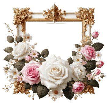 Generated Ai Golden rectangle photo frame intertwined with roses png