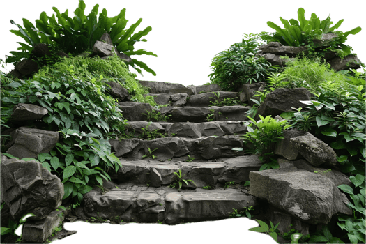 Stone Steps with Lush Greenery. png