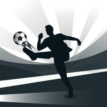 Soccer player kicks the ball in soccer stadium silhouette illustrations vector