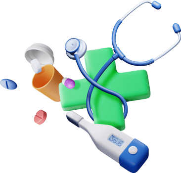 3d first aid kit with stethoscope, thermometer png