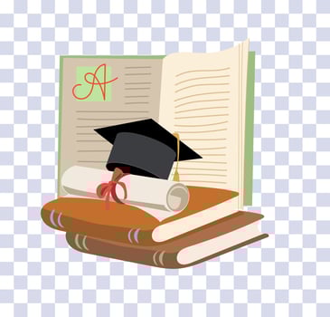 graduation cap or academy black hat , with books as knowledge achievement vector