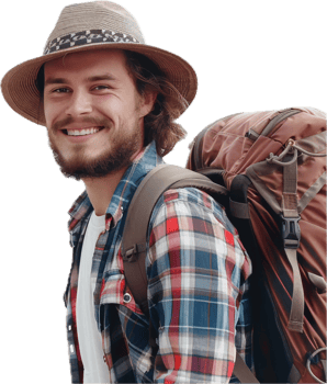 Smiling Hiker with Backpack and Hat. png