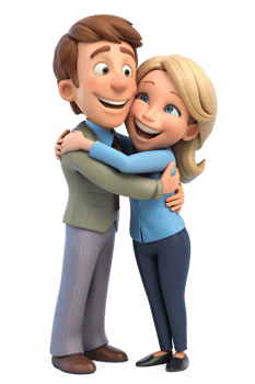 3d cartoon style of Show two people embracing, one with a reassuring smile and the other with a relieved expression, capturing support. isolated on background png