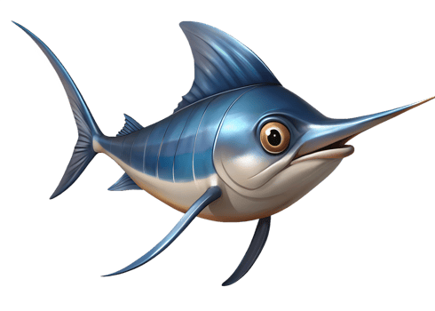 Cartoon style illustration of cute Swordfish fish isolated on transparent background png