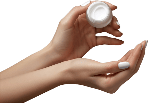 Hand Holding Jar of Moisturizing Cream. png