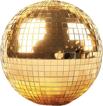 Golden Disco Ball Reflecting Light. png