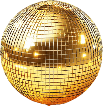 Golden Disco Ball Reflecting Light. png