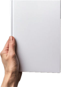 Hand Holding Blank White Book Cover. png