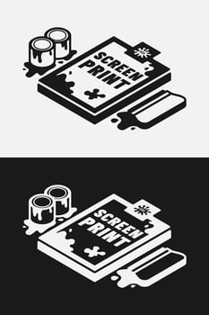 Vintage screen printing elements illustration in isometric style design for printable products. vector