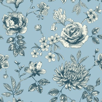 Abstract modern floral seamless pattern with hand drawn flower in Toile de jouy style. Retro elegance repeat print. Vintage design for fabric, wallpaper or wrapping vector