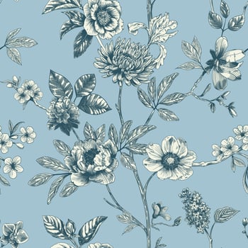 Abstract modern floral seamless pattern with hand drawn flower in Toile de jouy style. Retro elegance repeat print. Vintage design for fabric, wallpaper or wrapping vector