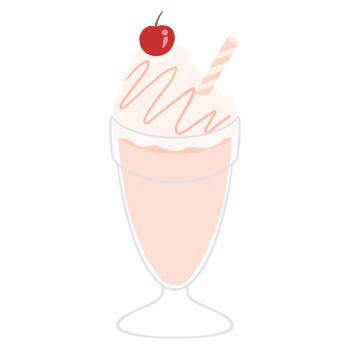 Milkshake with whipped cream, strawberries, and a cherry on top png