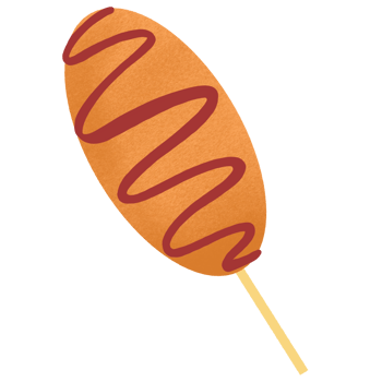 a corn dog on a stick with a red stripe png