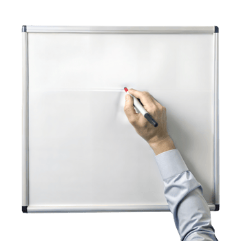 A man is writing on a white board with a red marker png