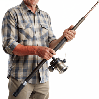 A man is holding a fishing pole and a fishing rod png