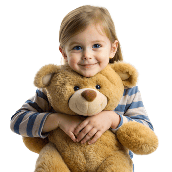 A young girl is holding a teddy bear and smiling png