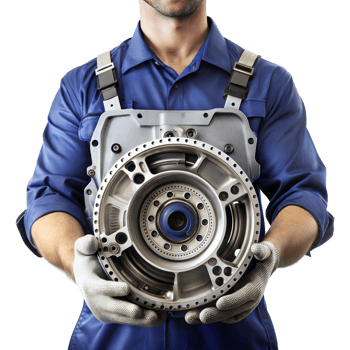 A man is holding a car engine in his hands png